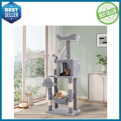 Uforic 44'' Cat Tree Tower, with Scratch Posts, Condo, Hammock, Toys, Light Gray