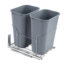 2 x 35L Pull Out Trash Can Double Bin Garbage Can Buffering Kitchen Waste Con...