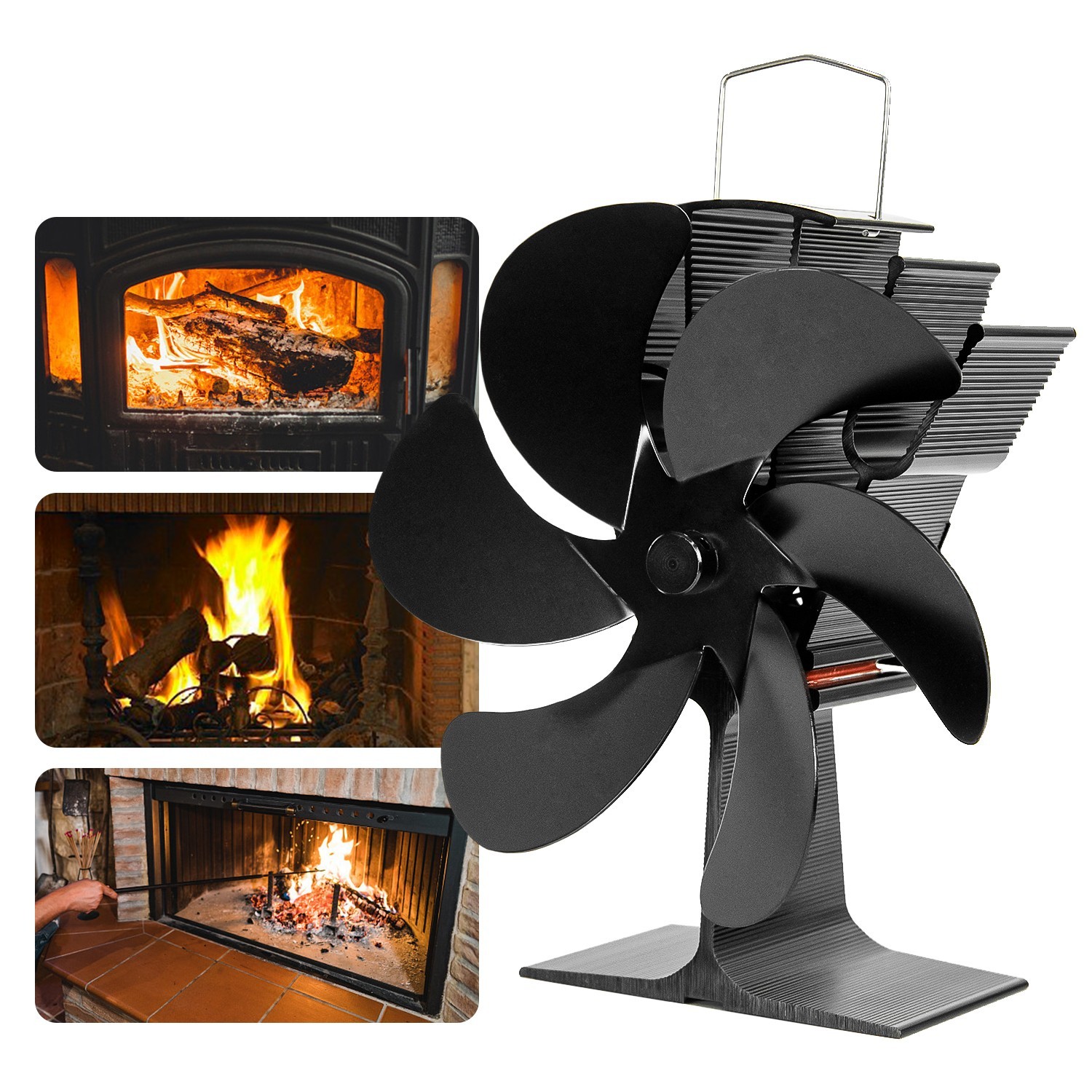 6 Blade Fireplace Wood Stove Fan  Heat Powered Induction Silent ECO for Heater