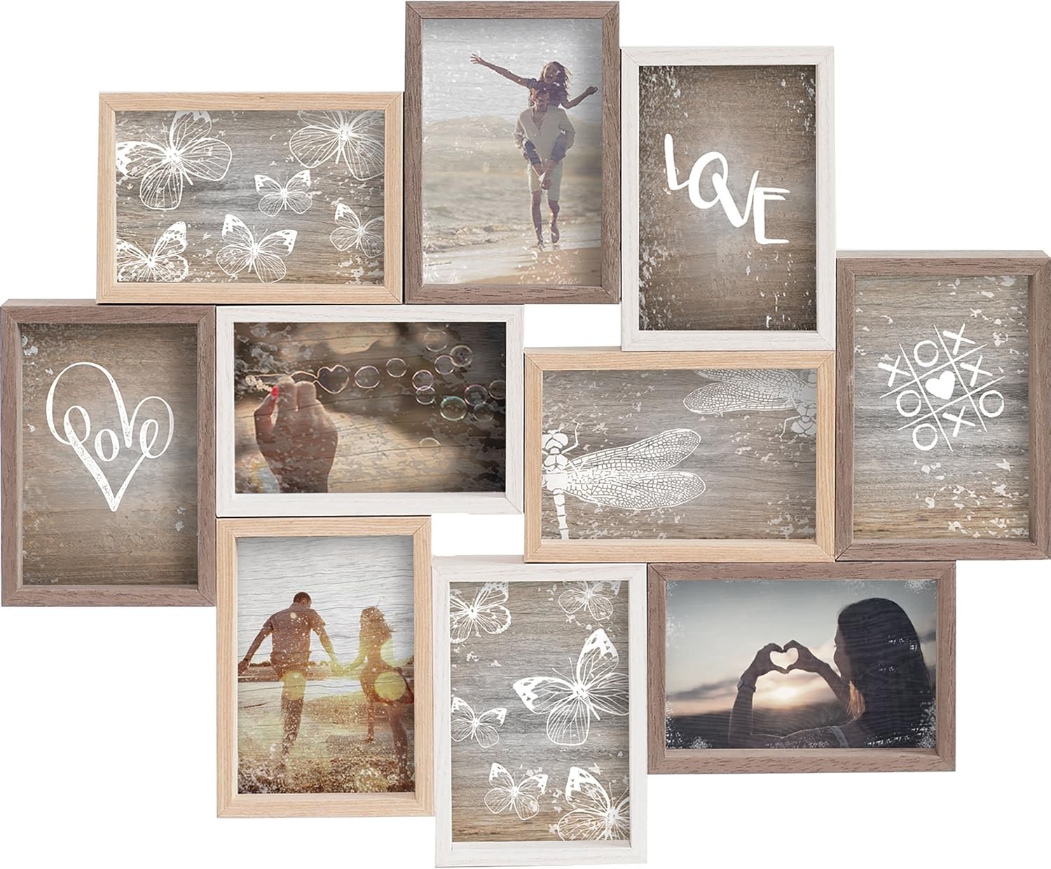 Wooden Collage Photo Frame for 10 Photos 4x6 in Multi Aperture Wall Picture
