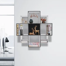 3 Tier Wall Mounted Bookcase Book Shelf 9 Compartments Home Decor Large Capacity