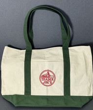 Trader Joe's Large Green/White Heavy Cotton Basic Canvas Tote Reusable Bag LTD