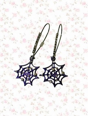 Betsey Johnson Dark Purple Spiderweb Earrings Ohrringe Spinnennetz Halloween