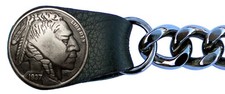 INDIAN HEAD NICKEL Black Chrome Chain Vest Extender w/Black Snaps MADE IN USA