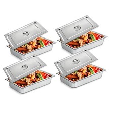 4 Pack Full Size 4 Inch Deep Hotel Pans with Lids Stainless Steel Steam Table