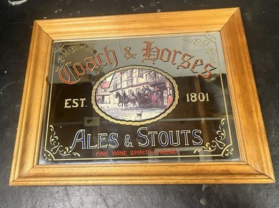 Vintage Coach & Horses Ales & Stouts Pub Mirror Stamford Art Wood Framed 11x14