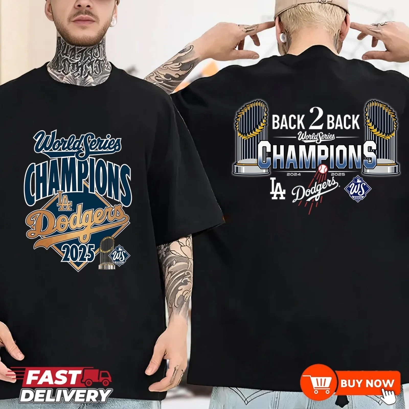 Dodgers World Series Champions Back To Back Graphic Tee Two Sided