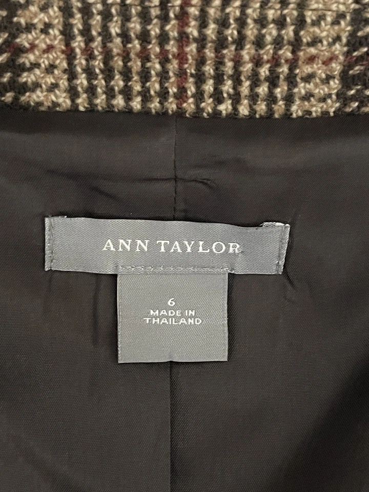 Chaqueta Ann Taylor Mujer Talla 6 Marrón Chaquetón Tweed Blazer Oficina Carrera Foto 2 de 4