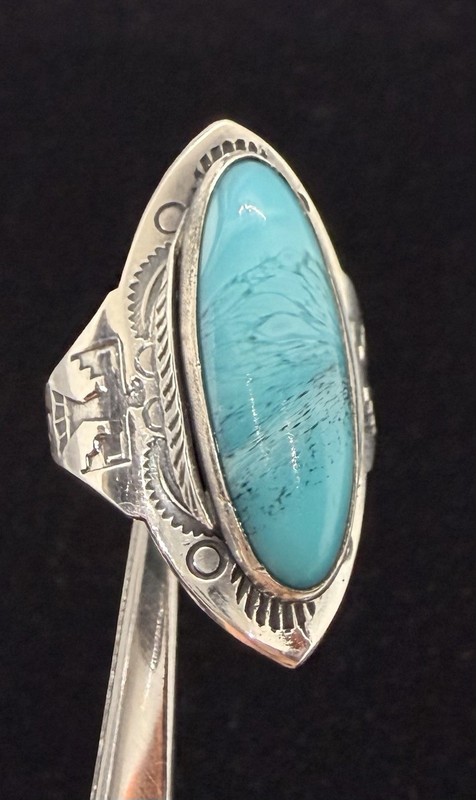 VNT Old Pawn Native American Sterling Turquoise Thunderbird Knuckle Ring sz7