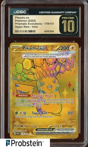 2025 Pokemon Prismatic Evolutions Hyper Rare #179 Pikachu ex CGC 10 PRISTINE