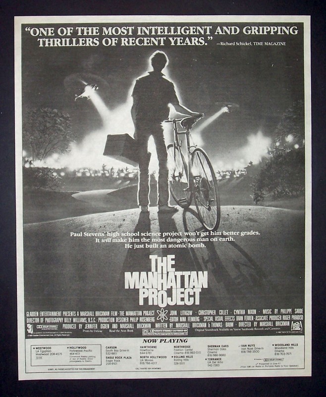 The Manhattan Project (Marshall Brickman) 1986 Poster Type Movie Ad, Advert