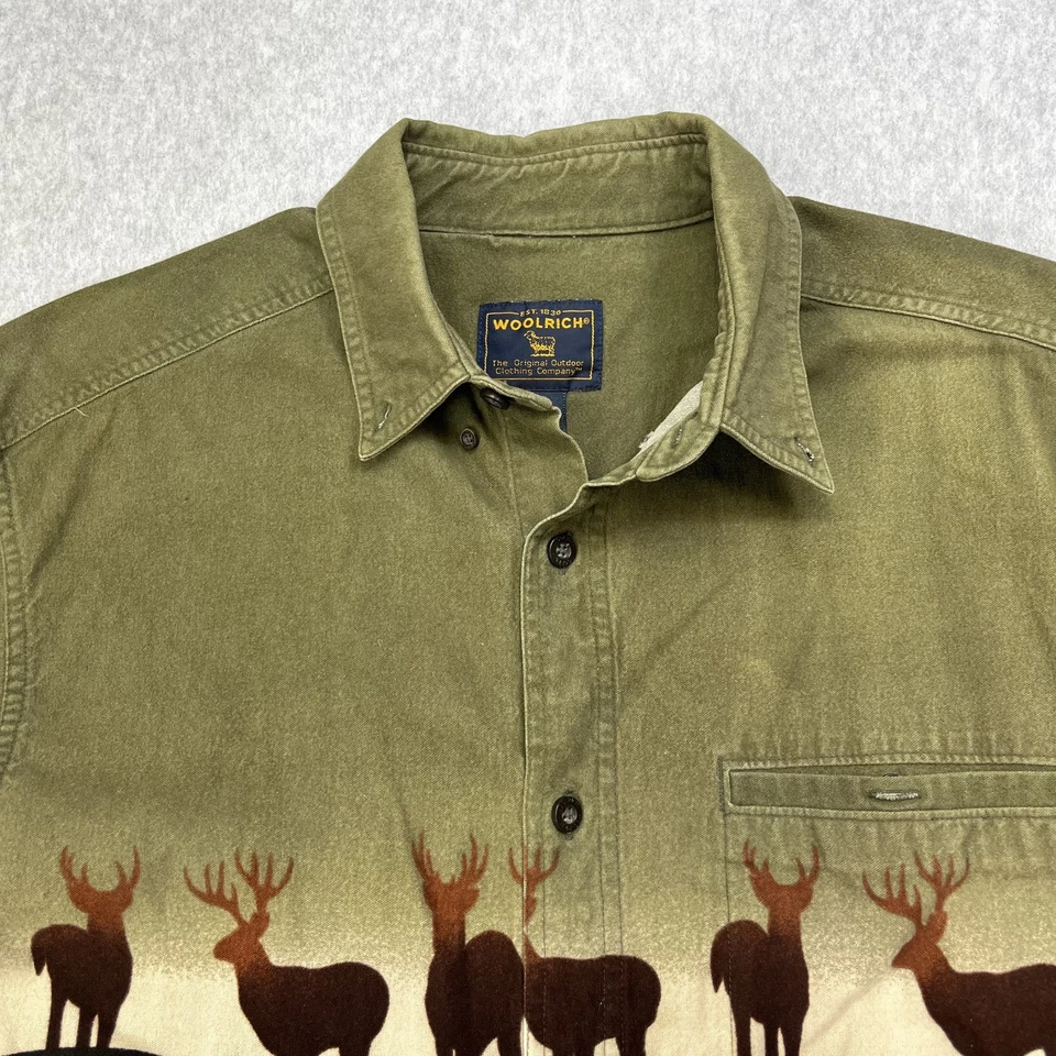 Vintage Woolrich Shirt Mens Large Deer Print Flannel Fleece Hunting Outdoors - Image 2 of 4