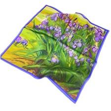 21  X21"Purple irises Print Pure Mulberry Satin Silk 12momme Scarf 53x53cm6-5