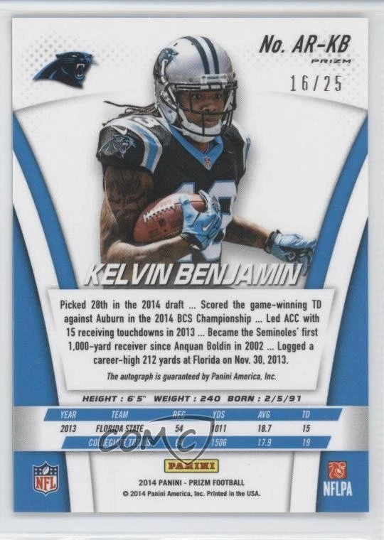 2014 Panini Prizm Auto Rookie Green Prizm /25 Kelvin Benjamin #AR-KB Auto RC - Image 2 of 2