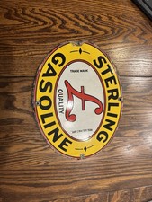 Original Sterling Gas Pump Plate Porcelain