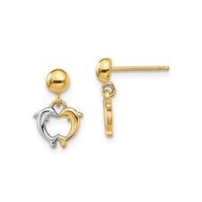 14k Yellow Gold Dolphin Dangle Earrings