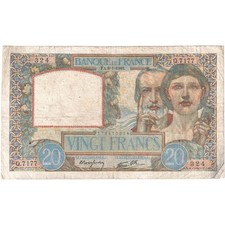 [#232738] France, 20 Francs, Science et Travail, 1942-01-08, Q.7177, VF