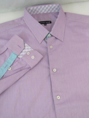 JARED LANG Purple Lavender Mens Shirt Sz XL Contrast Point Collar