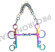 Rainbow Color Pelham Double Jointed Horse Bit With Oval Link  Stainless Steel