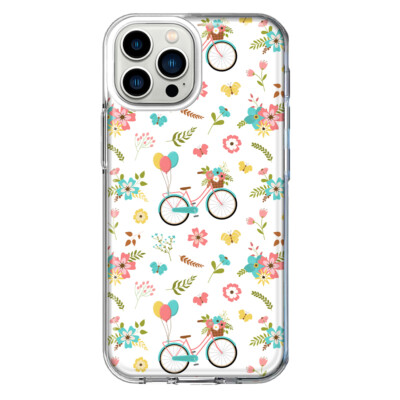 Mundaze Case for Apple iPhone 15 Pro Max Cover Cute Spring Floral Bicycles