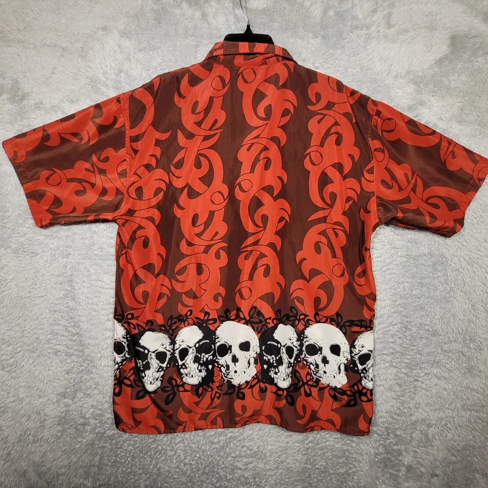 Sun & Moon Shirt Mens Large Red Flaming Skulls Button Up Short Sleeve Las Vegas - Image 3 of 4