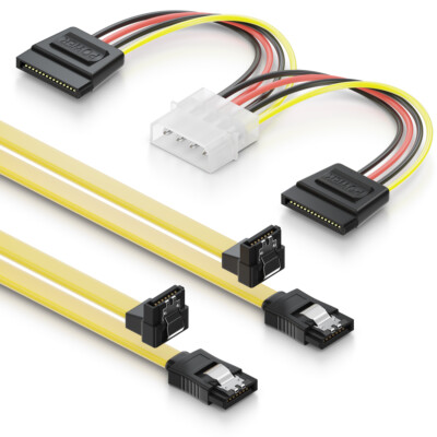 2x deleyCON 0,5m S-ATA 3 Datenkabel Winkel (Clip) + 4pin zu 2x SATA Stromadapter