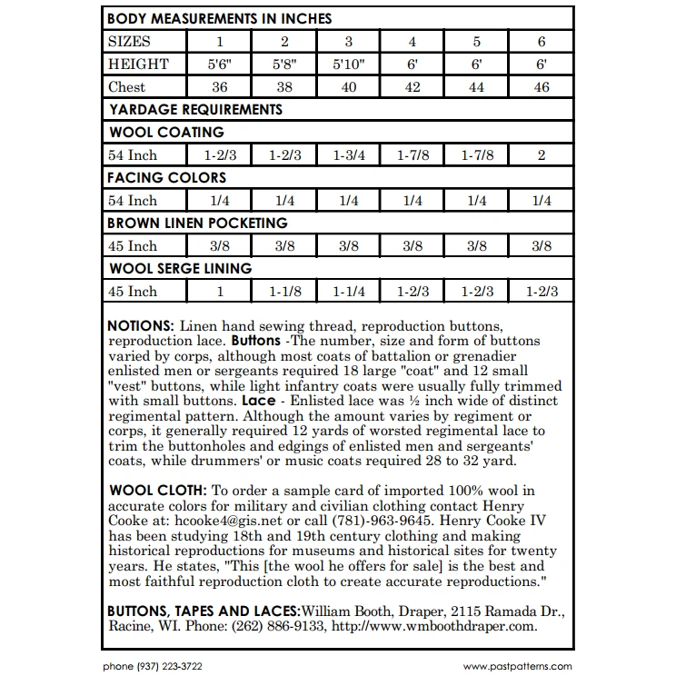 Past Patterns 0040 - Napoleonic Era British Army Jacket Pattern for 44" Chest - Image 3 of 3