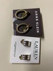 NWT $28 RALPH LAUREN RIBBED SILVER TONE CLIP EARRINGS & Anne Klein Clip Hoops