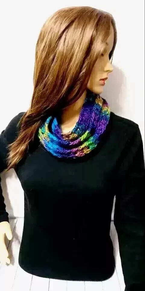 Handmade crochet infinity scarf cowl for women in gossamer blue, double wrapped, made in USA