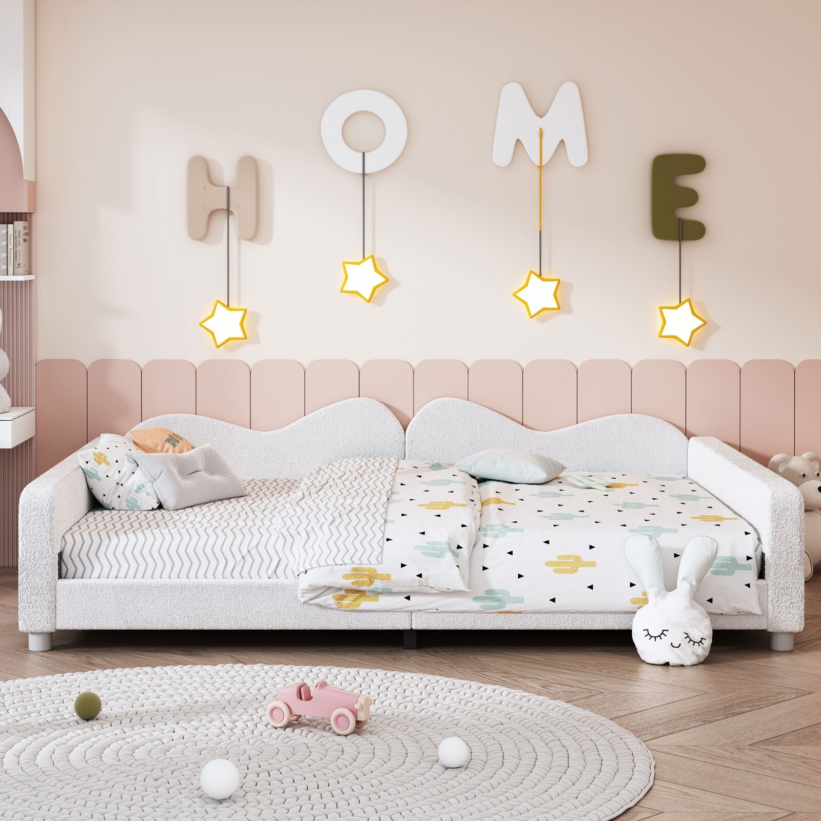 Full size upholstered Sherpa daybed with cloud-shaped backrest sofa bed