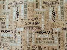 Latte Cafe Words - coffee, kitchen, quilting, dining room - sold by half yard