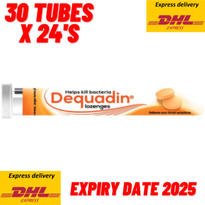 New DEQUADIN Citrus Lozenges Dequalinium For Sore Throat 24's X30 tube-Fast DHL