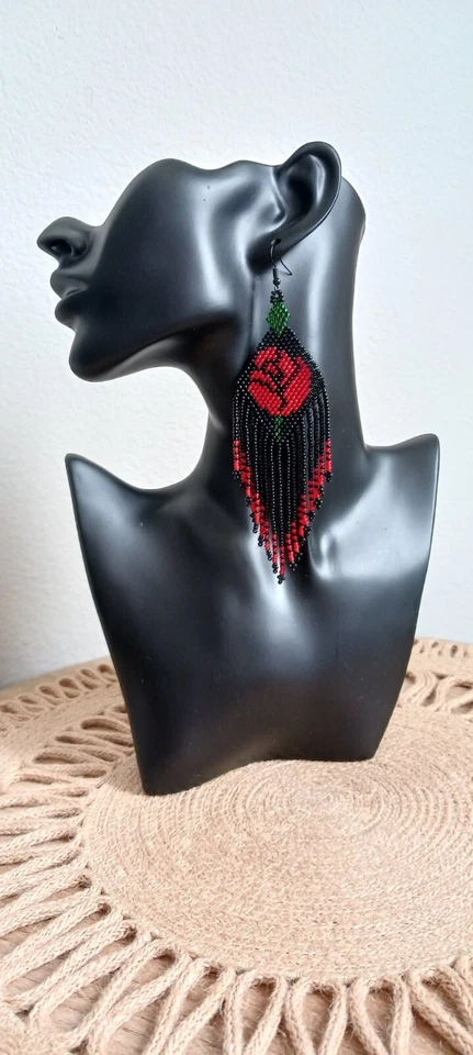 Flower earrings red rose czech glass beads dangle earrings boho blossom earrings - Image 4 of 4