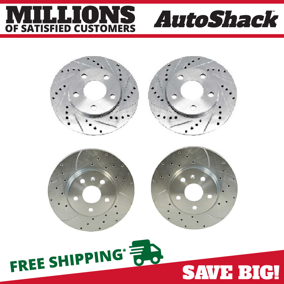 Front & Rear Drilled Slotted Brake Rotors Silver Set of 4 for BMW 535xi