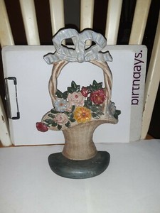 Antique Vintage Hubley Cast Iron Doorstop Flower Basket mark Hubley 