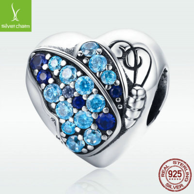 Hot Sale S925 Sterling Silver Love of Butterfly Charm Heart-shape