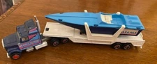 Majorette 1980s Super Movers Miami (Vice?) Boat Hauler w Boat, excellent loose