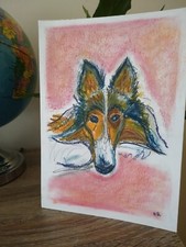 Rough Collie In Conte Pastel Original Unframed Drawing  A4 Signed