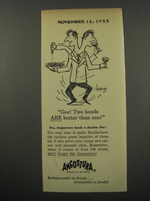 1955 Angostura Aromatic Bitters Ad - Gee! Two heads are better than one