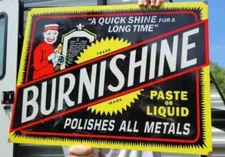LARGE VINTAGE 1960'S  Burnisine Polishes PORCELAIN METAL PARTS SIGN 24" X 18"