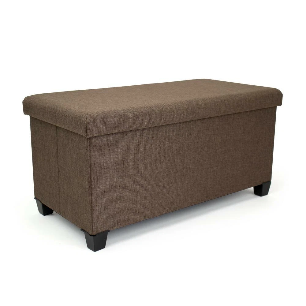 Brown fabric storage ottoman deals