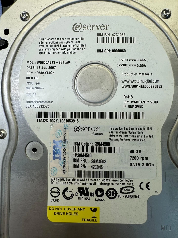 IBM 39M4500 39M4503 42C0461 1P39MM4500 80Gb 7.2K 3Gb/s SATA 3.5in HDD - Image 2 of 4