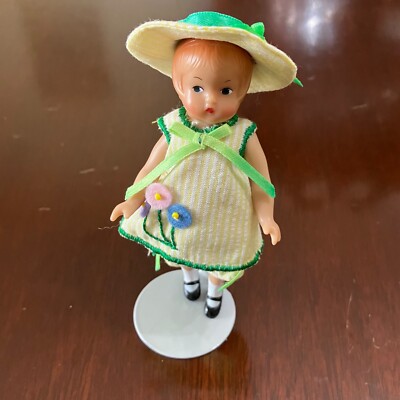 Vintage Effanbee Doll Company 5'' Vinyl Wee Patsy V569 Yellow Striped Dress & Hat