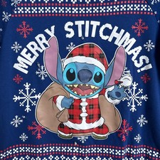 Disney Sweatshirt XS Blue Stitch Stitchmas Fair Isle Snow