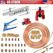 25Ft 3/16" Copper-Coated Brake Line Kit With 16 Fittings, 2 Union  4 Nut Set