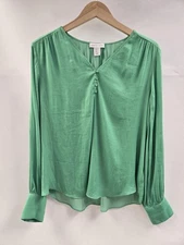 Cupcakes and Cashmere Blouse Womens XL Green Long Sleeve Button Front Top Flow