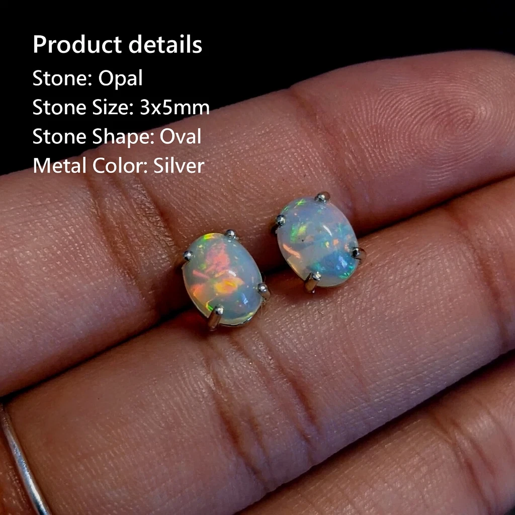 Estate 925 Orecchini Argento Ovale Opale di Fuoco 8x6mm Nero Spinello Zaffiro