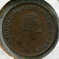 1841 German States Baden Leopold I 1 Kreuzer Coin 21.25mm KM#203 N#10401