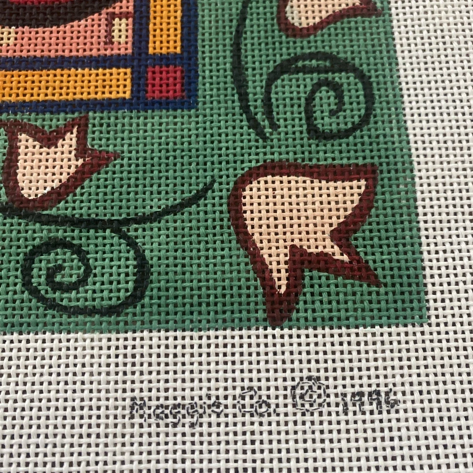 Maggie Co 手绘针绣帆布 1996 年红玫瑰花 13 英寸艺术罕见新品 — 第 2/4 张图片