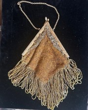 Antique 1920s Flapper Purse Gold Beaded handbag 12 x 6
